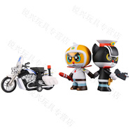 映棠美影正版黑貓警長(cháng)白貓班長(cháng)淘公仔玩具動(dòng)漫擺件兒童生日禮新年禮物 黑貓警長(cháng)+白貓班長(cháng)+白色摩托車(chē) 高9厘米