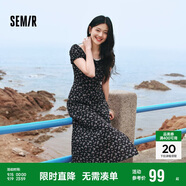 森馬（Semir）連衣裙女開叉泡泡袖中長裙夏方領(lǐng)雪紡碎花裙浪漫109324114014