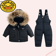 G.DUCKKIDS寶寶羽絨服特厚套裝2025新品冬裝兒童保暖滑雪服男女童韓版兩件套 2209黑色 大貉子毛 90 cm