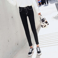 小紅書(shū)爆款彈力女高腰九分小腳褲秋季2021新款黑白線(xiàn)緊身顯瘦鉛筆 黑色白線(xiàn)線(xiàn)八分(單褲) 28 均碼