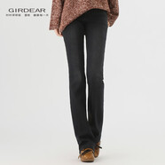 哥弟（GIRDEAR）秋冬加絨高腰時(shí)尚顯瘦百搭保暖微喇牛仔長(cháng)褲110017 黑色 L 4碼