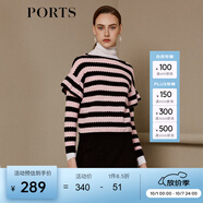 PORTS寶姿 新品女裝百搭條紋波浪邊落肩針織衫SN9K402AJKW002 黑-粉條紋 S
