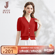 經(jīng)典故事（JANE STORY）克萊因藍(lán)冰絲短袖針織衫女夏季2025新款洋氣泡泡袖法式針織上衣 C03大紅 2XL