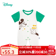 迪士尼寶寶（Disney Baby）童裝兒童短袖連體衣新生兒哈衣爬服柔軟舒適24年夏新品 綠白 66