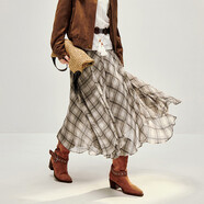 茵曼（INMAN）茵曼可露麗不規則復古格子半身裙2026春女裝新款飄逸長(cháng)裙 淺咖格 M