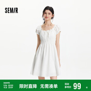 森馬（Semir）連衣裙女收腰蝴蝶結(jié)少女感2025夏俏皮木耳邊方領(lǐng)短裙109325114007
