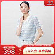 敦奴（DUNNU）dunnu敦奴2024夏季新款休閑波浪紋提花小翻領(lǐng)針織衫女 淺藍(lán) XL