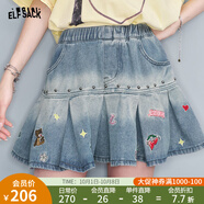 妖精的口袋趣味繡花鉚釘牛仔半身裙女2025年夏季新款休閑高腰短裙 貼布水洗藍(lán) M