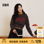 森馬（Semir）毛衣女短款蝴蝶結少女感2025春季圓領(lǐng)正肩套頭衫顯瘦109125107005
