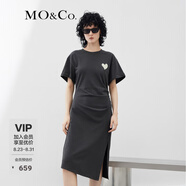 MO&Co.抗菌防螨愛(ài)心珠片解構不對稱(chēng)設計感顯瘦連衣裙摩安珂 鋼灰色-第2批 M 165