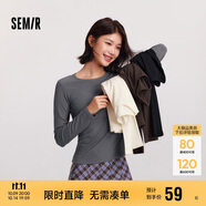 森馬（Semir）長袖T恤女吸濕發(fā)熱抗菌緊身內(nèi)搭2024圓領(lǐng)抓絨套頭衫109724101007