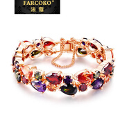 法蔻（farcoko）輕奢高端手飾七彩水晶寬女士手鏈韓版簡約復(fù)古奢侈時尚飾品禮物 長版19cm