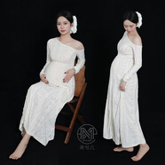 3206孕婦拍照服裝簡約純欲風(fēng)斜肩洋裝照相館大肚孕姿衣服出租用 照相館送樣片:斜肩洋裝 均碼