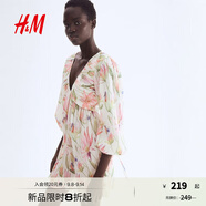 H&M女裝花卉連衣裙2025夏季新款度假風(fēng)喇叭袖褶紋連身裙1295133 奶油色/花卉 2XL 175/128