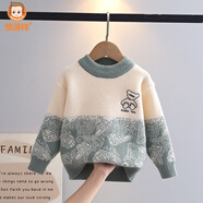 恒源祥兒童羊毛衫男童毛衣套頭上衣秋冬裝新款小熊針織衫打底毛線(xiàn)衫 綠色 ( 尺碼偏小一碼) 100 cm (身高95左右)