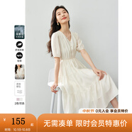 梵希蔓（vimly）萊賽爾法式V領(lǐng)連衣裙女2025年夏季新款收腰顯瘦氣質(zhì)A字裙子 M6998 杏色 L