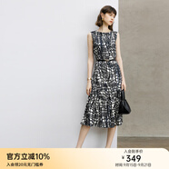 顏域設(shè)計(jì)感時(shí)尚連衣裙女2024新款秋季裙子氣質(zhì)連身裙中長款背心裙 黑白花 2XL