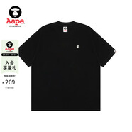 AAPE旗艦店男裝25春夏猿人徽章字母刺繡簡(jiǎn)約潮流短袖T恤1598XXO BKX/黑色 S 均碼