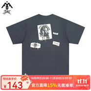 公雞冠軍ffomke系列短袖男女同款T恤深灰色寬松重磅純棉半袖貼布休閑 深灰 S