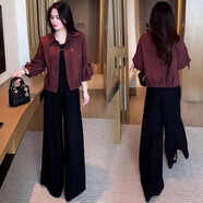 憶靈時(shí)尚長(cháng)袖短外套女2025秋季新款洋氣顯瘦小個(gè)子百搭休閑襯衣外套潮 酒紅色 M 【80-105斤】