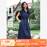 梵希蔓深藍(lán)色復(fù)古牛仔連衣裙女2025夏季新款蕾絲袖口氣質(zhì)收腰長裙 A1527 牛仔藍(lán) M