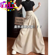 EPET半身裙長(cháng)款女2025春夏季穿搭掐腰裙a字半裙法式夏天長(cháng)裙到腳踝裙 杏色半身長(cháng)裙 M 90-100斤