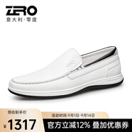 零度男鞋商務(wù)休閑鞋 豆豆鞋頭層牛皮駕車鞋真皮男士休閑皮鞋 11373 白色 38