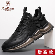 西域駱駝（VANCAMEL）男士真皮加絨保暖厚底棉鞋 20115黑色內增高單里款 38