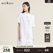 謎底短袖襯衫連衣裙2022秋新品設計立體蝴蝶結中長裙223ML1107 亮白 M