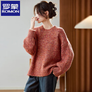 羅蒙（ROMON）2025秋冬新款花紗圓領(lǐng)毛衣女寬松百搭針織衫粗針棒針打底內搭上衣 花粉色 均碼