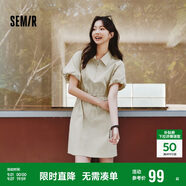 森馬（Semir）連衣裙女翻領燈籠袖休閑風2025夏季防曬收腰短裙戶外109325114027