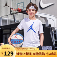 Jordan耐克AJ童裝男童短袖T恤 Nike飛人夏季兒童運動(dòng)上衣 白色/瑪麗娜藍