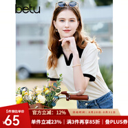 百圖betu女裝夏季新款T恤時髦拼色polo領(lǐng)寬松百搭T恤女2303T13 米白 L