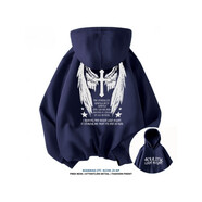 雪衣王秋冬街頭vibe十字架翅膀連帽衛(wèi)衣男女美式ins風(fēng)嘻哈潮流寬松上衣 藏青色[加0厚銀狐絨高質(zhì)量升級 S