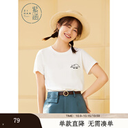 紫涵純色圖案印花百搭簡約短袖T恤學(xué)院 白色 S