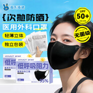 海氏海諾醫(yī)用外科口罩低呼吸阻力3d立體夏季輕薄透氣黑色無(wú)菌獨(dú)立防曬40只