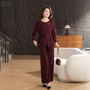 富夕媽媽婚宴禮服夏裝連衣裙喜婆婆2026新款中老年女裝春秋季結婚裙子 1276-8503酒紅兩件套長(cháng)袖春秋 4XL 建議135-150斤左右