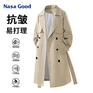 NASA GOOD中長(zhǎng)款風(fēng)衣男秋冬季防寒保暖寬松休閑雙排扣腰帶夾克外套 卡XL