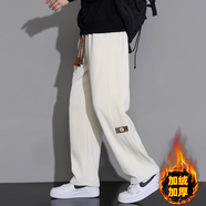 啄木鳥(niǎo)休閑褲子男士秋冬季加絨2025新款直筒運動(dòng)衛褲寬松闊腿休閑長(cháng)褲子 卡其色（加絨） L （建議110-125斤）