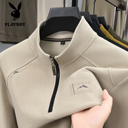 花花公子（PLAYBOY）秋冬半拉鏈套頭純棉衛(wèi)衣男士休閑保暖立領內(nèi)搭雙面德絨打底衫上衣 米白 M 165建議90-120斤