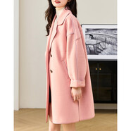 德瑪納【淑女日?！壳锒餮b領(lǐng)直筒落肩雙排扣雙面呢精包邊外套女中長(cháng)款