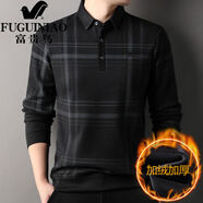富貴鳥(niǎo)（FUGUINIAO）中老年男士冬季加絨加厚長(cháng)袖t恤男翻領(lǐng)保暖T恤大碼寬松體恤潮 黑色 M