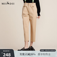 MIIDII謎底2022春新款簡約帥氣千鳥格織帶背帶褲長褲女221MK0002 深駝 XS