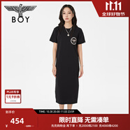 BOY LONDON【夏日畫廊】夏女士長(zhǎng)裙顯瘦開(kāi)叉寬松黑色連衣裙W17703 黑色 L