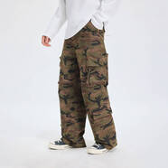 BONELESS【反叛學(xué)院】迷彩多口袋工裝褲百搭復(fù)古長褲純棉寬松褲子 棕色 S