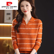 皮爾卡丹（pierre cardin）新款針織polo領(lǐng)毛衣女波點鏤空條紋針織打底衫溫柔風(fēng)百搭顯瘦上衣 橘色 M 建議90-105斤