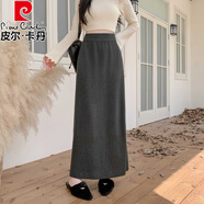 皮爾卡丹（pierre cardin）法式鏤空鉤花針織半身裙女秋冬高腰A字包臀軟糯氣質(zhì)直筒長(cháng)裙 灰色 均碼