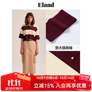 ELAND衣戀針織短袖T恤女夏季學院風撞色條紋針織毛衣 酒紅色/勃墾地色(29)Burgandy M 165