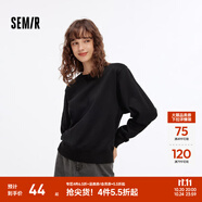 森馬（Semir）衛(wèi)衣女基礎(chǔ)款慵懶簡約圓領(lǐng)寬松套頭衫秋季溫柔純色打底衫百搭 黑色90001 L