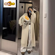 初徑新款灰色連帽毛衣開衫外套女中長款韓系慵懶寬松長款大衣 米白色(現(xiàn)貨24小時內(nèi)發(fā)) S (85-100斤)